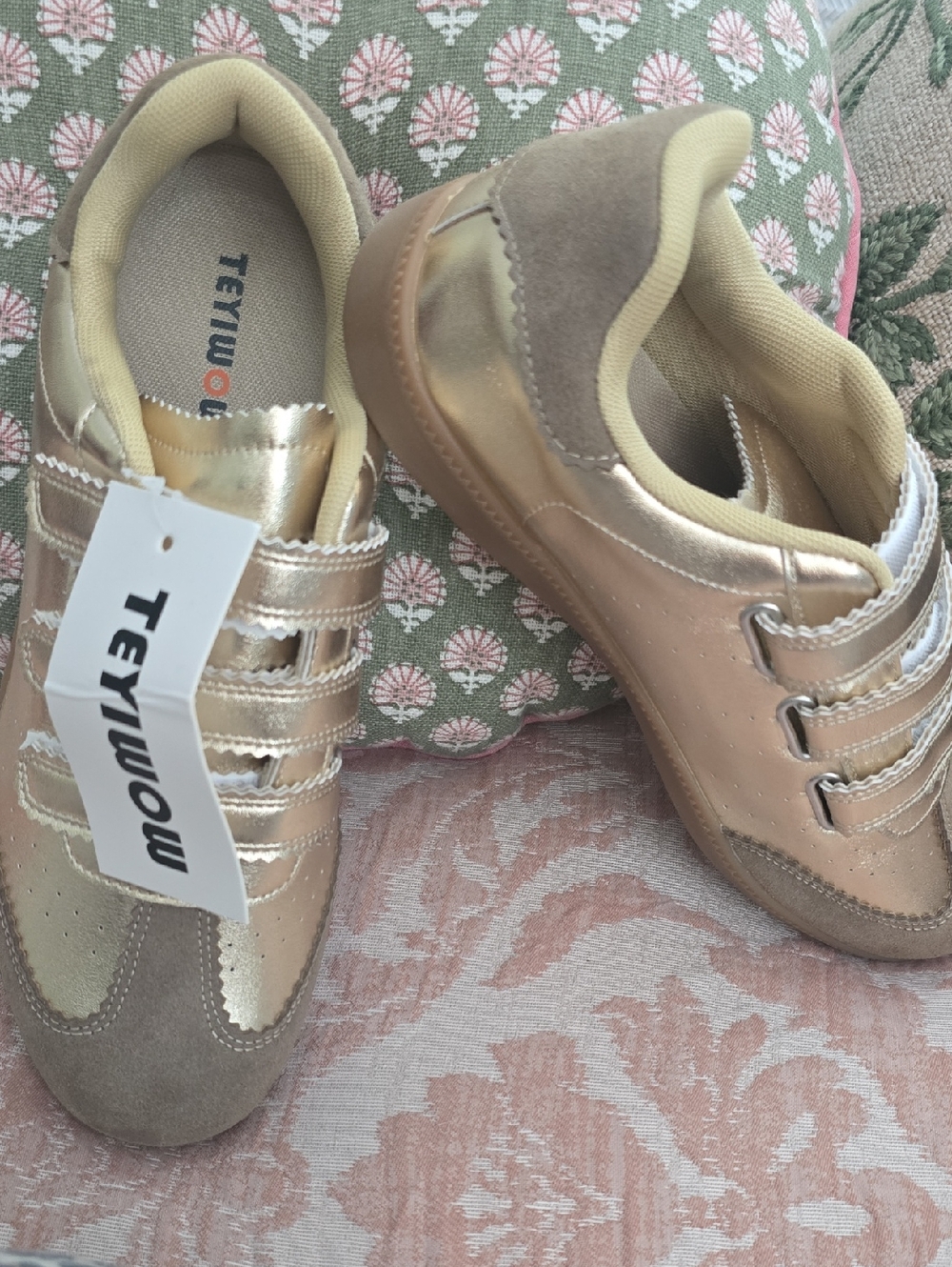 Metallic Gold Women's Velcro Sneakers
